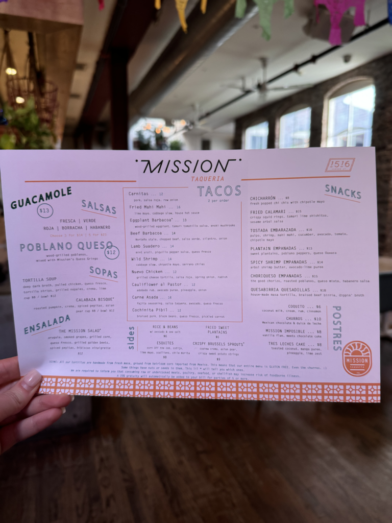 Mission Taquiera Menu - Philadelphia